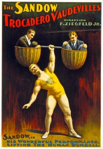 Poster pubblicitario The Sandow Trocadero Vaudevilles c.1894